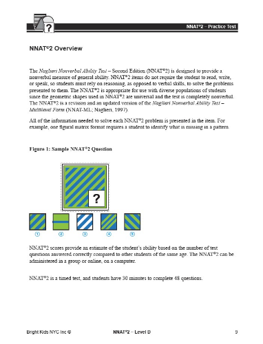 NNAT 2 Practice Test Level D - Test One (3rd & 4th Grade)