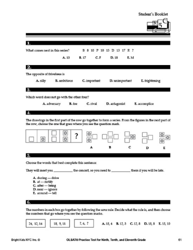 OLSAT Practice Test - Level G / Test One (10th - 12th Grade Entry)