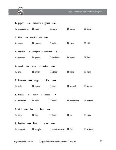 CogAT Form 7 Practice Test - Levels 11 & 12 (5th & 6th Grade)