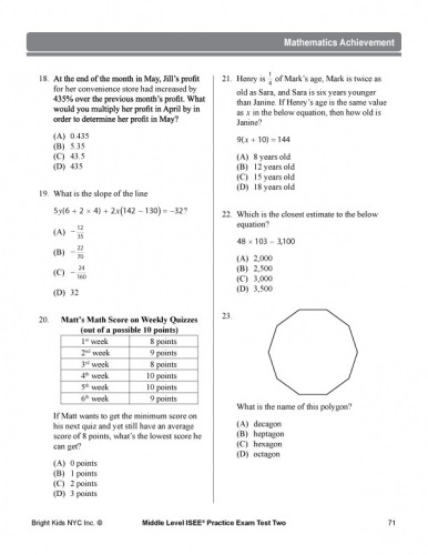 Middle Level ISEE Practice Exam - Test Two (6th & 7th Grade)