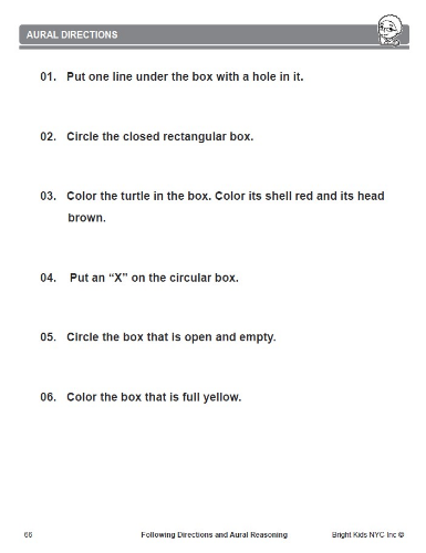 Following Directions & Aural Reasoning (Kindergarten & 1st Grade)