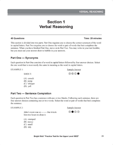 Upper Level ISEE Practice Exam - Test One (9th & 10th Grade)