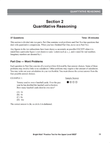 Upper Level ISEE Practice Exam - Test One (9th & 10th Grade)