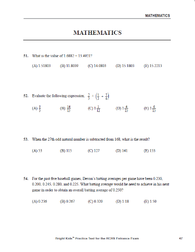 Hunter College High School Entrance Exam Practice Test (6th Grade)