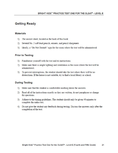 OLSAT Practice Test - Level E / Test One (5th & 6th Grade Entry)