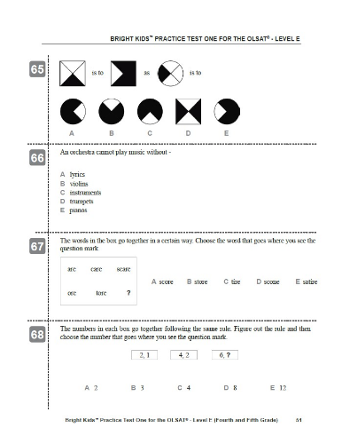OLSAT Practice Test - Level E / Test One (5th & 6th Grade Entry)