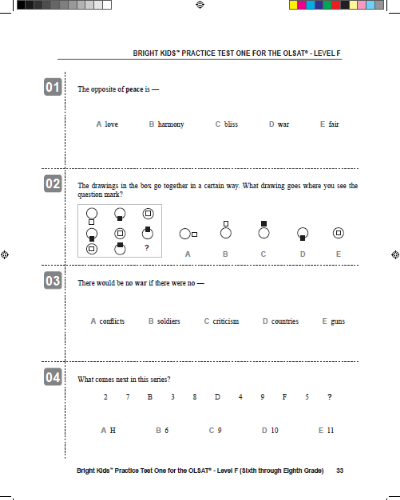 OLSAT Practice Test - Level F / Test One (6th - 8th Grade Entry)
