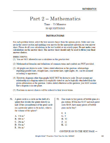 SHSAT Practice Test - Test One (7th & 8th Grade)