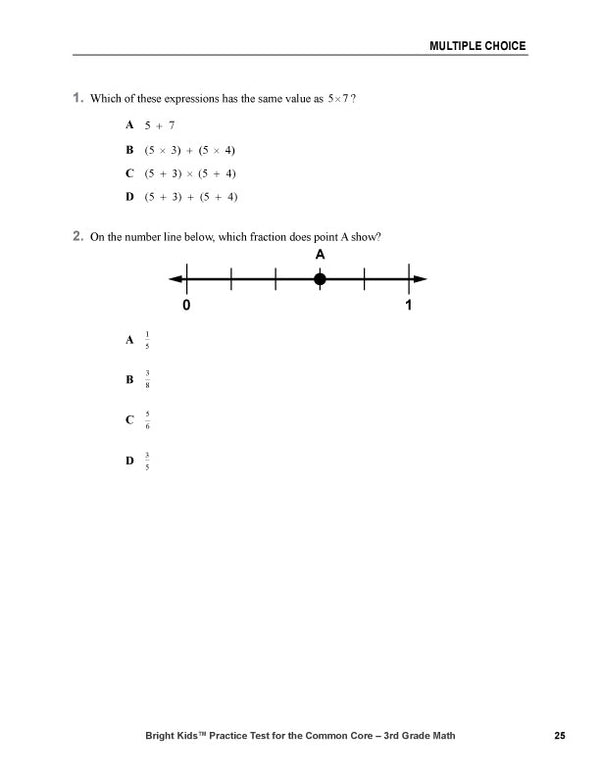 Bright Kids Practice Test for the Common Core -- Third Grade -- Mathematics -- Second Edition