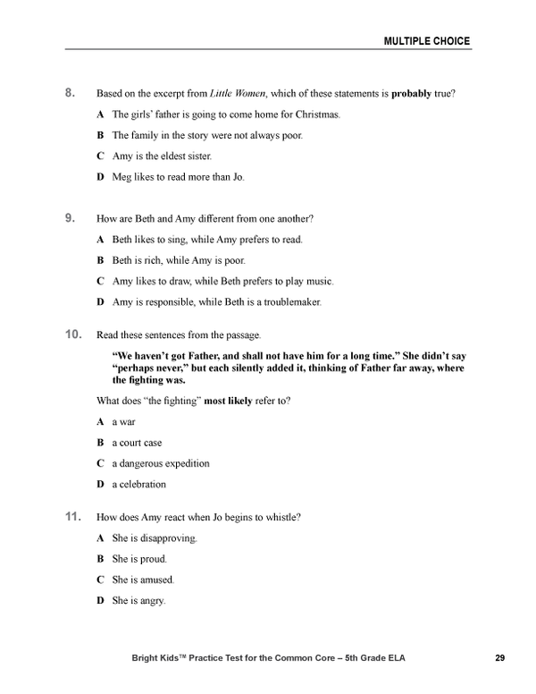 Bright Kids Practice Test for the Common Core -- Fifth Grade -- English Language Arts -- Second Edition