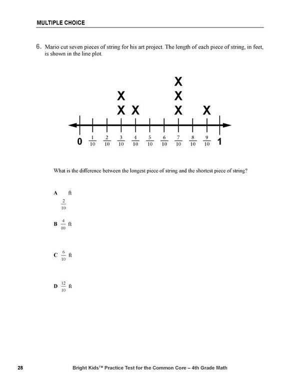 Bright Kids Practice Test for the Common Core -- Fourth Grade -- Mathematics -- Second Edition