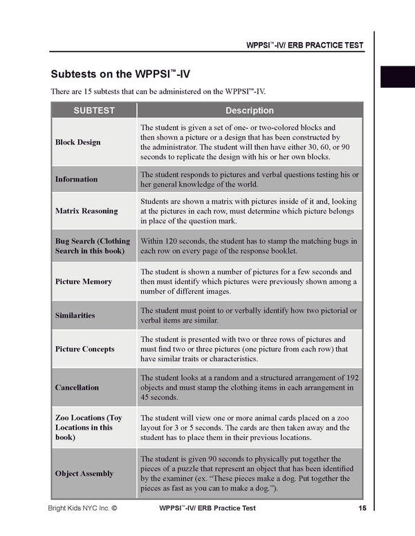 ERB WPPSI-IV Practice Test Package