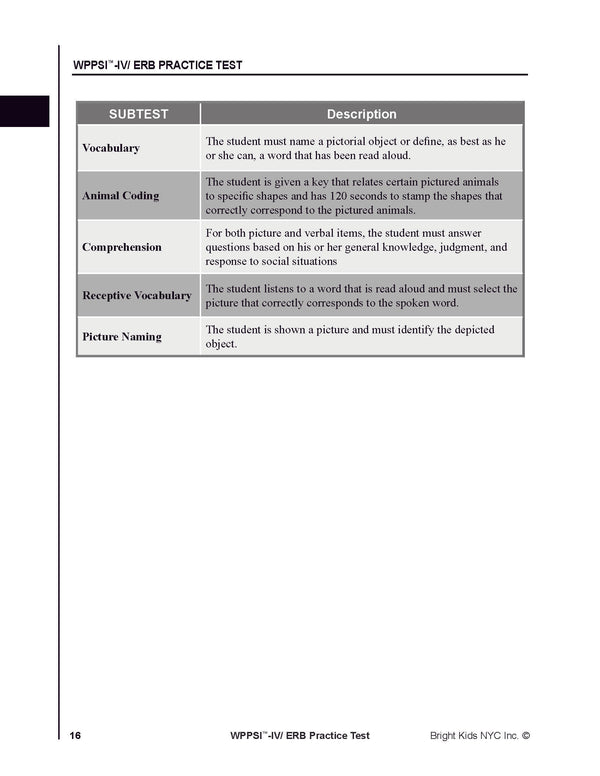 ERB WPPSI-IV Practice Test Package