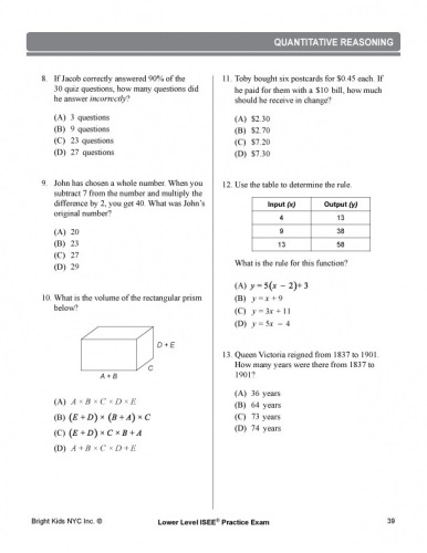 Lower Level ISEE Practice Exam - Test One (5th & 6th Grade)
