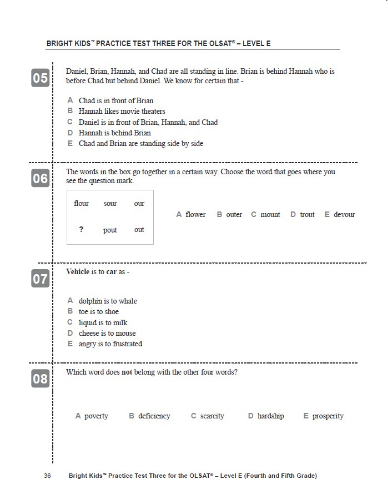 OLSAT Practice Test - Level E / Test Three (5th & 6th Grade Entry)