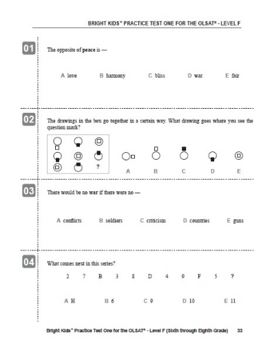 OLSAT Practice Test - Level F / Test One (6th - 8th Grade Entry)