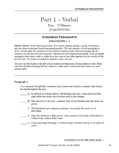 SHSAT Practice Test - Test One (7th & 8th Grade) – Bright Kids Publications