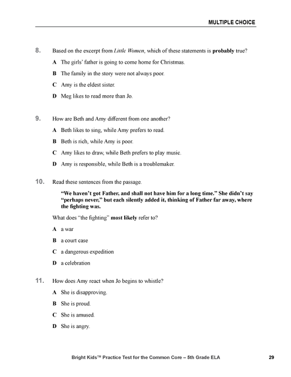Bright Kids Practice Test for the Common Core -- Fifth Grade -- Englis –  Bright Kids Publications